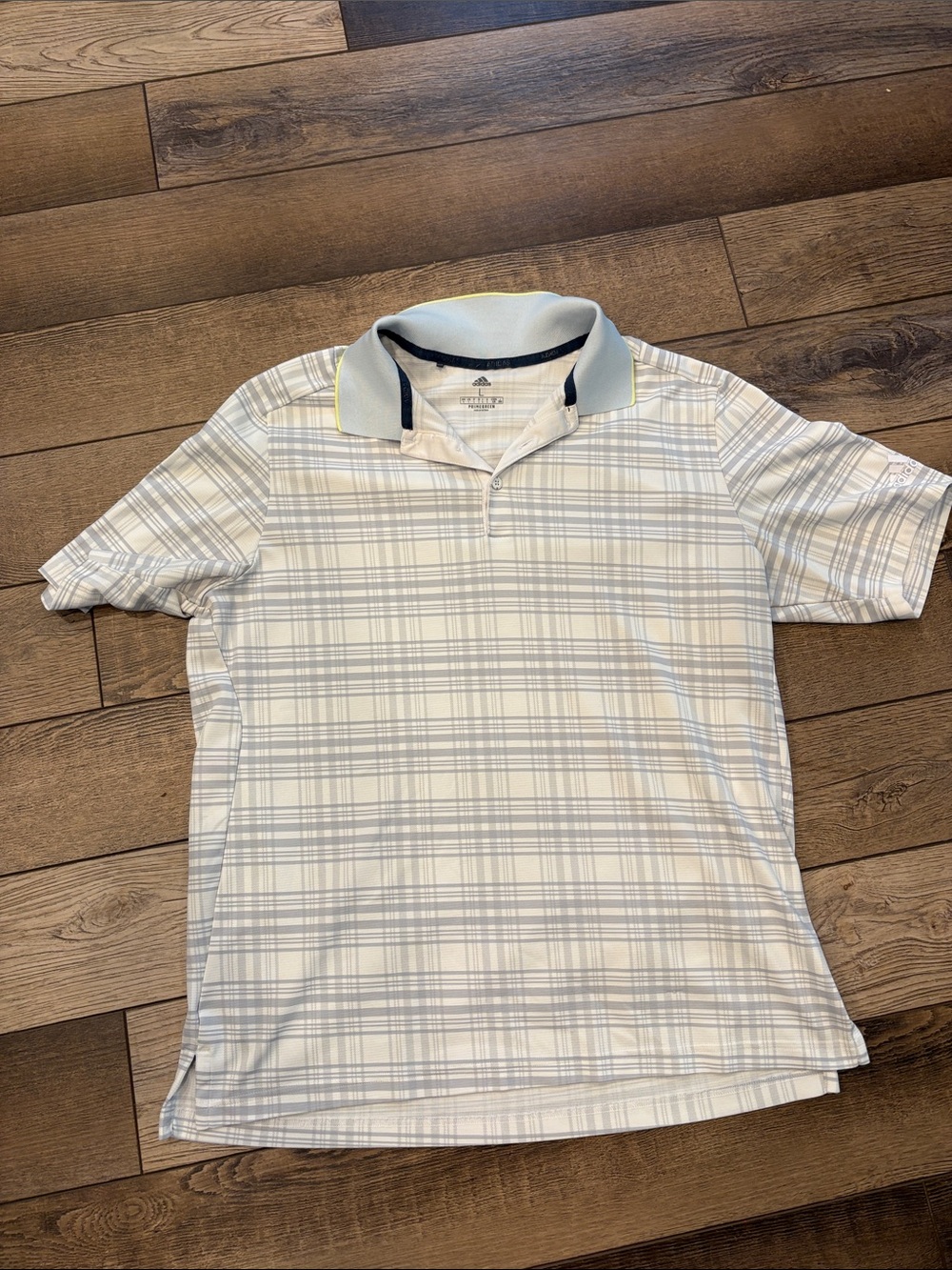adidas Men’s White and Light Gray Plaid Polo
